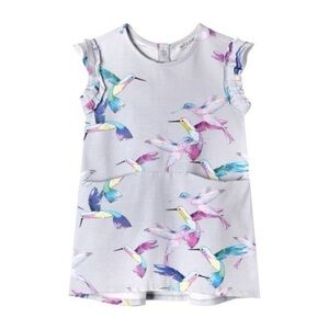 Gray and Pink Ruffled Sundress with Flutter Sleeves